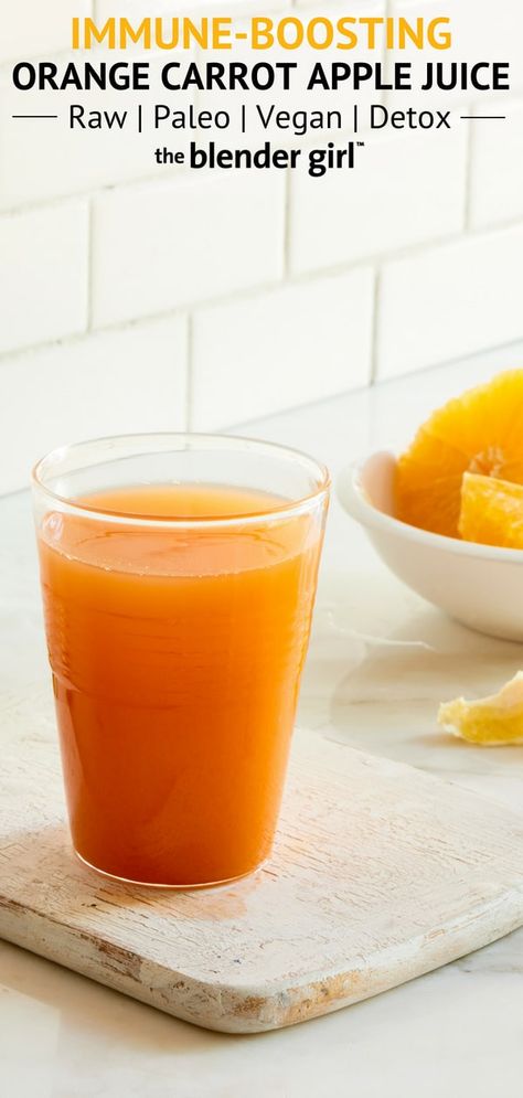 Immune-Boosting Carrot Orange Ginger Juice - The Blender Girl Orange Ginger Juice, Orange Juice Benefits, Carrot Apple Juice, Cold Pressed Juice Recipes, Immunity Juice, Carrot Ginger Juice, Apple Juice Recipe, Orange Carrot Juice, Carrot Juice Recipe