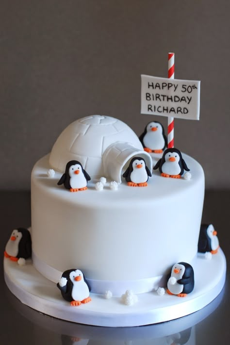 First off, let me tell you how much I loved making these little penguin guys for this cake. They are... Penguin Cake Design, Penguin Theme Cake, Birthday Cake Penguin, Penguin Christmas Cake, Penguin Desserts, Christmas Cakes Decoration, Penguin Cake Birthday, Bday Cake Design, Penguin Cake Ideas