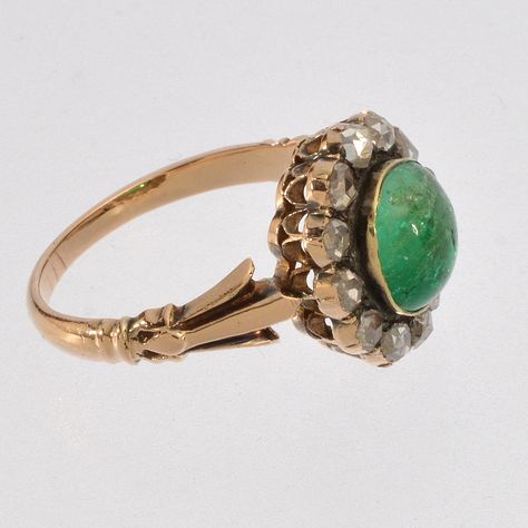 Georgian Ring, Georgian Jewelry, Antique Diamond Rings, Emerald Diamond Ring, 14k Gold Ring, Natural Emerald, Rose Cut Diamond, Emerald Diamond, Cluster Ring