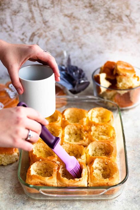 This Egg in a Hole Bake is a perfect breakfast to make for meal prep, a big family breakfast, or a brunch with friends. These brioche slider buns are filled with cheese, bacon, eggs, and green onions. It has quickly become a favorite breakfast dish in our home! Egg In A Hole Oven, Leftover Brioche Buns Ideas, Breakfast Sliders Recipes, Breakfast Sliders Make Ahead, Egg Bake With Bread, Brioche Sliders, Breakfast Oatmeal Muffins, Egg Sliders, Breakfast Brioche