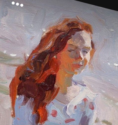 Lena Rivo, Linen Board, Loose Painting, Red Hair Girl, Portraiture Painting, Pastel Portraits, Aqua Art, Figurative Artwork, Painting People