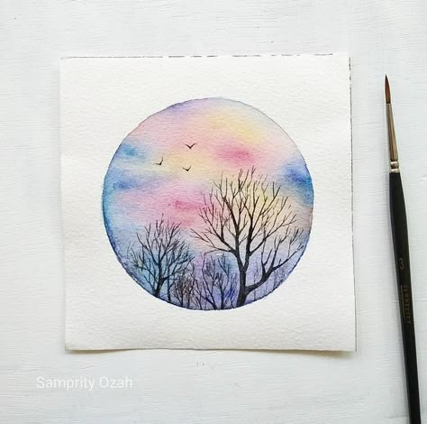 Watercolour Nature, Atelier Art, Bookmarks Diy, Circular Art, Handmade Bookmarks, Silhouette Painting, Desktop Wallpaper Art, Watercolor Projects, Card Drawing