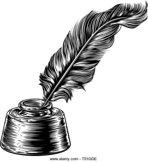 Quill Feather Pens and Ink Well Stock Vector Image & Art - Alamy Quill Tattoo, Feather Drawing, Quill And Ink, Feather Quill, Feather Pen, Quill Pen, Cowgirl Art, Tinta China, Feather Tattoos