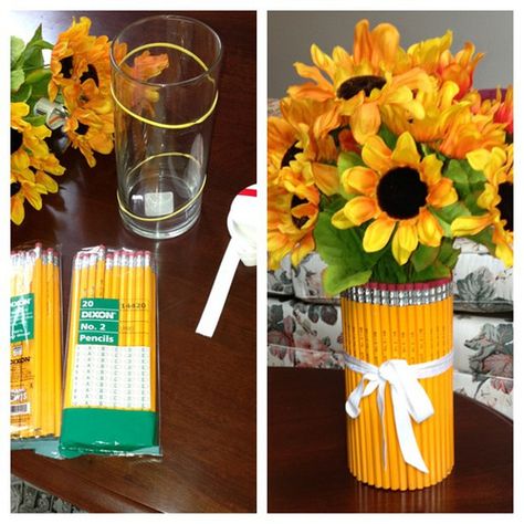 My $7 Dollar Tree Pinterest-inspired back-to-school bouquet Teacher Appreciation Crafts, Teacher Appreciation Diy, Homemade Teacher Gifts, Pencil Vase, Easy Teacher Gifts, Teachers Appreciation Week Gifts, Appreciation Gifts Diy, Teacher Appreciation Gifts Diy, Teacher Craft