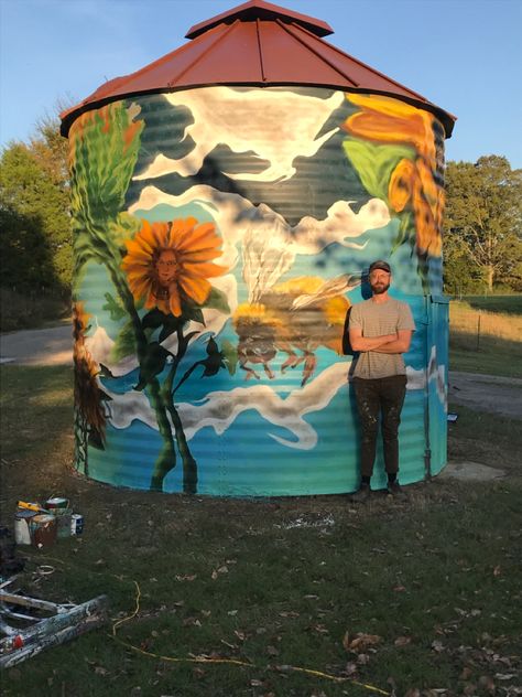 Artist Cosby Hayes of Talahassee FL painted our Silo mural - Essence of Thomas Hart Benton. With love to Notorious RBG ❤️🖤❤️ Painted Silos, Elevator Pics, Silo Art, Grain Bins, Grafitti Street, Propane Tanks, Thomas Hart Benton, Building Wall, Tank Art