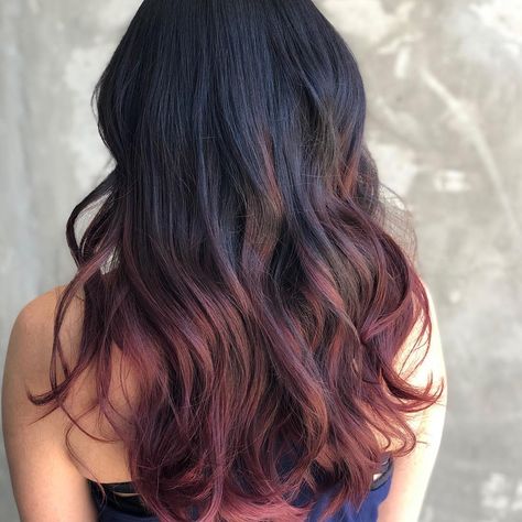 Black to Dusty Burgundy Ombre Dark Maroon Hair, Burgundy Hair Colors, Dark Burgundy Hair Color, Burgundy Hair With Highlights, Short Burgundy Hair, Deep Burgundy Hair, Red Burgundy Hair Color, Dusty Burgundy, Dark Burgundy Hair