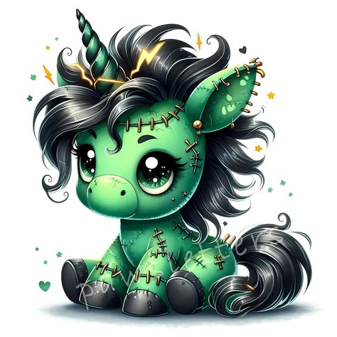 Cute Witch Wallpaper, Spooky Unicorn, Frankenstein Character, Pin Up Halloween, Kitty Clipart, Unicorn Character, Cute Monsters Drawings, Halloween Unicorn, Animated Clipart