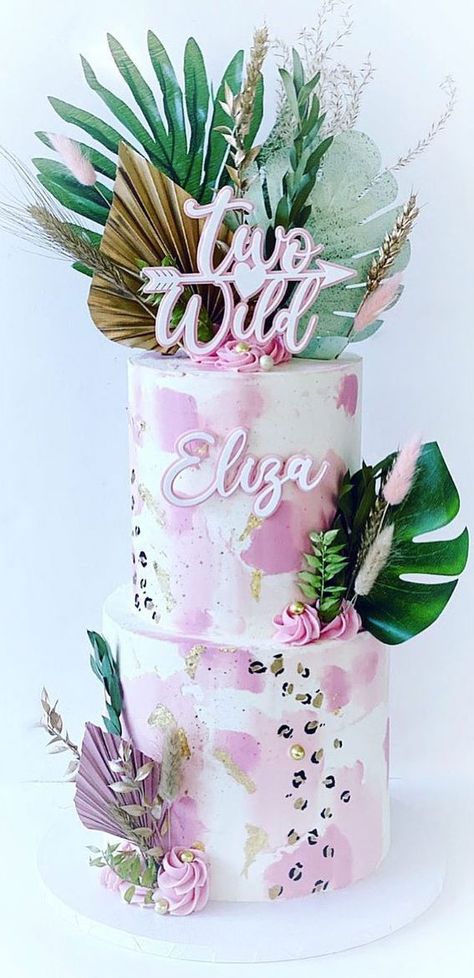 Forever Wild Birthday Cake, Pink Safari Cake Ideas, Pink Wild One Cake, Born To Be Wild Cake, Wild And 3 Birthday Cake, Girly Jungle Birthday Party, Wild Two Birthday Cake, Pink Jungle Party, 2 Wild Birthday Party Girl Cake