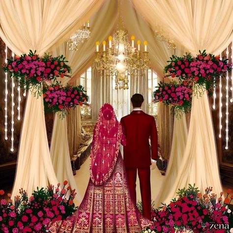 Muslim Wedding Couple Illustration, Indian Wedding Illustration Art, Nikah Illustration, Cartoon Wedding Invitations Illustration, Muslim Wedding Caricature, Muslim Couple Illustration Wedding, Wedding Caricature Couple, Indian Wedding Illustration, Couple Wedding Illustration