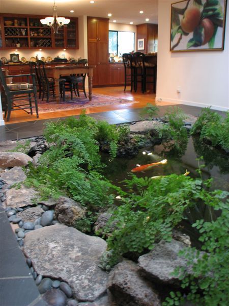 Indoor Koi Pond, Fish Ponds Backyard, Indoor Pond, Kolam Air, Kolam Koi, Fish Pond Gardens, Indoor Water Features, Indoor Water Garden, Pond Water Features