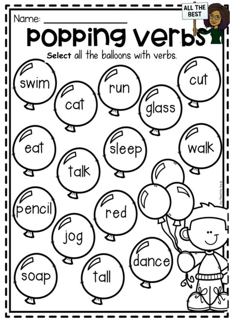 Verb Activities For First Grade, Nouns And Verbs Worksheets, Action Verbs Worksheet, Teaching Verbs, Ingles Kids, Verbs Activities, 1st Grade Ela, Adjective Worksheet, Activities For First Grade