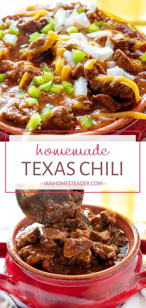 Chili With Chunks Of Meat, Cold Weather Meals, Steak Chili Recipe, Hearty Winter Recipes, Texas Chili Recipe, Chili Recipe Stovetop, Steak Chili, Chili Dinner, Texas Chili