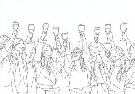 Continual line drawing of a group of friends celebrating. Continual one-line drawing of a group of people cheering while stock photos Friends Celebrating, A Group Of Friends, A Group Of People, Vector Shapes, Group Of People, Group Of Friends, Line Drawing, Doodles, Stock Images