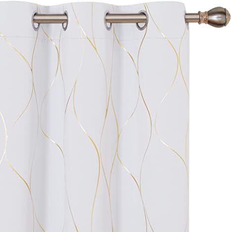 Gold And White Curtains, Curtains Room, White Blackout Curtains, Light Blocking Curtains, Foil Curtain, Gold Curtains, Curtain Room, Insulated Curtains, Gold Waves