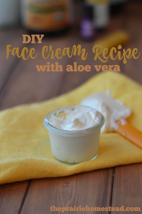 Homemade Face Cream Recipe with Aloe Vera Aloe Vera Face Cream Recipe, Homemade Face Cream Recipes, Aloe Vera Face Cream, Greasy Face, The Prairie Homestead, Face Cream Recipe, Milk Face, Diy Face Cream, Carrot Seed Essential Oil