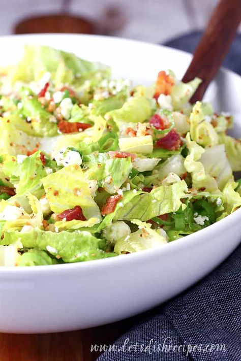 Farmhouse Country Salad Recipe -- This simple salad is anything but simple tasting, featuring Romaine lettuce tossed with crispy bacon, tangy blue cheese and a Dijon vinaigrette, it may just become your go-to salad. #salad Salad Ideas With Romaine Lettuce, Lettuce Salads For Dinner, Romaine Lettuce Salad Ideas, Romaine And Spinach Salad, Country Salad Recipes, What To Do With Romaine Lettuce, Lettuce Salads For Lunch, Easy Lettuce Salads, Salad Recipes Romaine Lettuce