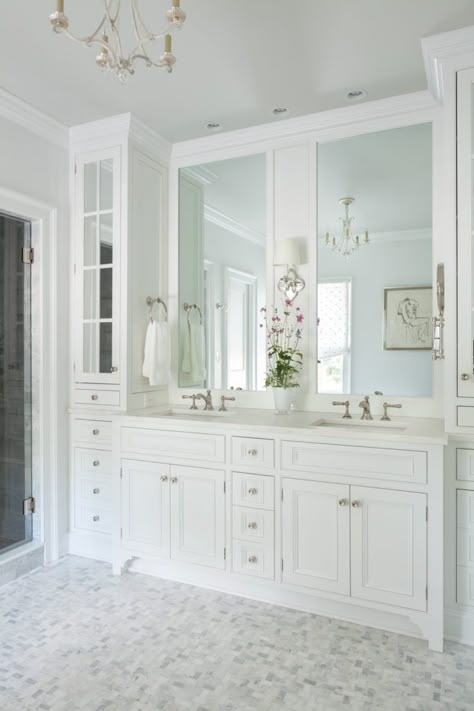 A Traditional yet Quirky Old Home in Virginia - The Glam Pad Master Bath With Two Water Closets, Clean Master Bath, Bathroom With 2 Mirrors Master Bath, Mirror Master Bath, Master Bath Tub And Shower Ideas, Master Bath Farmhouse, Traditional Master Bathrooms, Traditional Style Master Bath, Glam Primary Bathroom