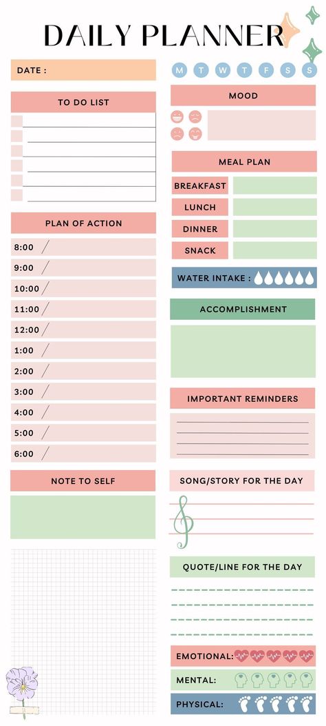 Daily Planner plannerpeace #moneyplanner #routineplanner🌱 Daily Planner Book Ideas, Day Journal Layout, Health Diary Ideas, Page A Day Diary Layout, Diary Set Up Ideas, Daily Planners Aesthetic, Dairy Planner Ideas, Diary Planner Template, Diary Pages Template