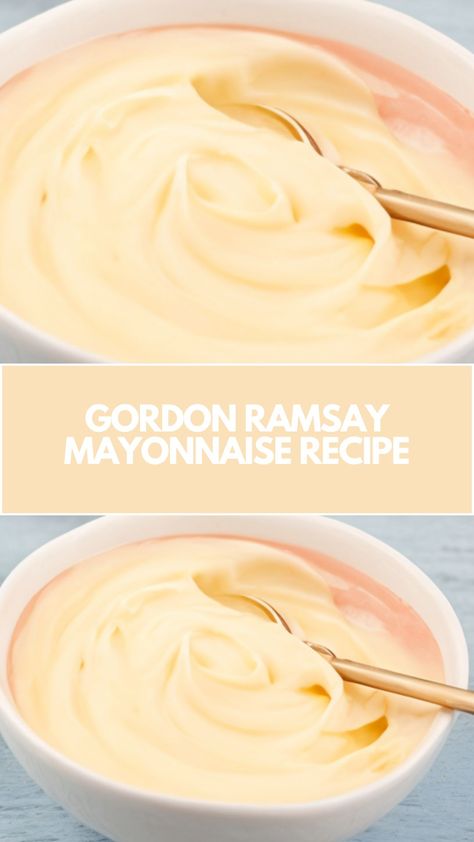 This easy and creamy homemade mayonnaise recipe from Gordon Ramsay is quick to make and perfect for any meal. With just a few simple ingredients, like egg yolks, Dijon mustard, and sunflower oil, you can whip up this rich, tangy sauce in no time. Customize it with lemon juice or vinegar to suit your taste! Tangy Mayonnaise Recipe, Egg Yolk Recipes, Gordon Ramsey Recipes, Homemade Mayonnaise Recipe, Breakfast Chicken, Gordon Ramsay Recipes, Gordon Ramsay Recipe, Chefs Recipes, Chef Gordon Ramsay