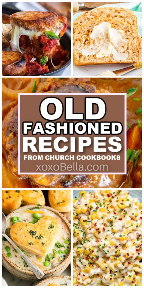 Church cookbook recipes Old Fashioned Recipes Dinners, Church Cookbook Recipes, American Recipes Dinner, Creamy Dessert Recipes, Church Potluck Recipes, Church Recipes, Old School Recipes, Grandma's Recipes, School Recipes