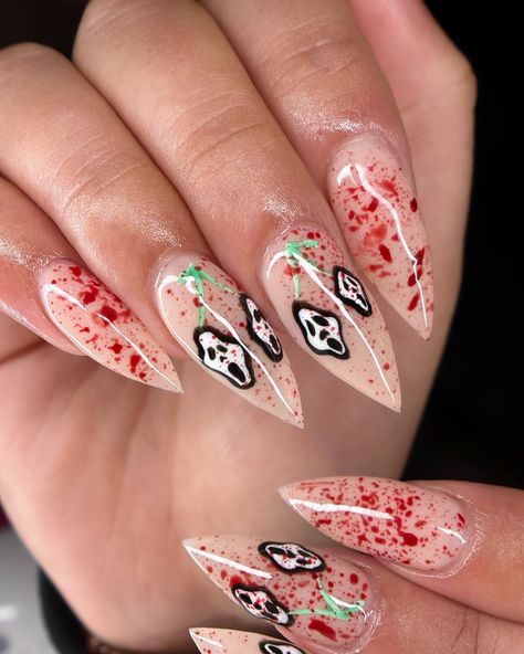 What’s your favorite scary movie?? I need some recommendations 👻🎃 #halloweennails #nailinspo #nails #gelx #nailtech #screamnails #ghostface #gelnails #luminarynailsystems #apresgelx #vbeautypure Scary Movie, Ghost Faces, Scary Movies, Nail Tech, Halloween Nails, Christmas Nails, Horror Movies, Nail Inspo, Gel Nails