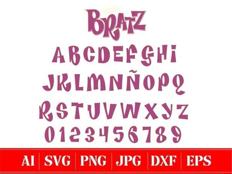 Bratz Alphabet Font, Bratz Writing, Bratz Font Canva, Bratz Letter Font, 90’s Font, Bratz Alphabet, Summer Fonts Alphabet, Y2k Handwriting, Bratz Lettering