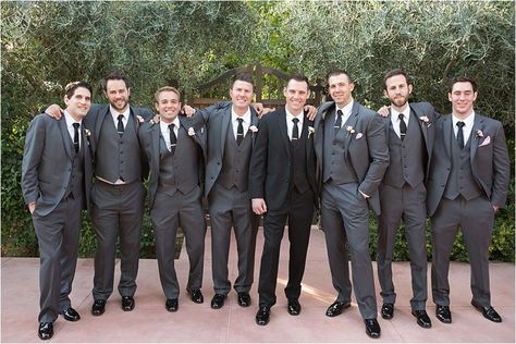 November Wedding Party Attire, Dark Gray Suits For Men Wedding, Dark Grey Groomsmen, Groomsmen Attire Grey, Groomsmen Attire Black, Black Groomsmen Suits, Groomsmen Colours, Grooms Outfit, Groom Suit Black