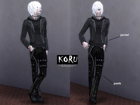 These pants sure got a lot pockets! Ready for a long night out? Phone, credit card, even food fit in these pants! And don't forget to grab KORU jacket for more cooler looks.  Found in TSR Category... Sims 4 Cc Vkei, Sims 4 Cc Clothes Male, Male Goth, Emo Pants, Long Shirt Outfits, Goth Male, Goth Guy, Sims 4 Men Clothing, Sims 4 Outfits