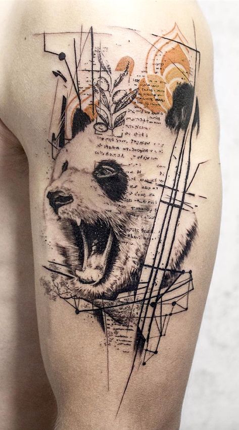 First Tattoo Tips, Angry Panda, Colorful Sleeve Tattoos, Panda Tattoo, Bear Tattoo, Cool Tattoos For Guys, Tatuaje A Color, Feather Tattoos, Sleeve Tattoos For Women