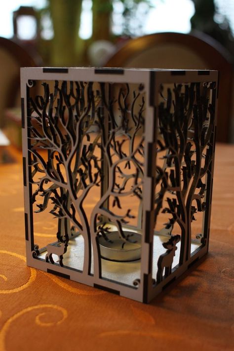 Laser Cut Tree, Wood Laser Ideas, Laser Cut Decor, Laser Cut Box, Laser Cut Wood Crafts, Tea Candle, Laser Engraved Ideas, Laser Art, Laser Cut Metal