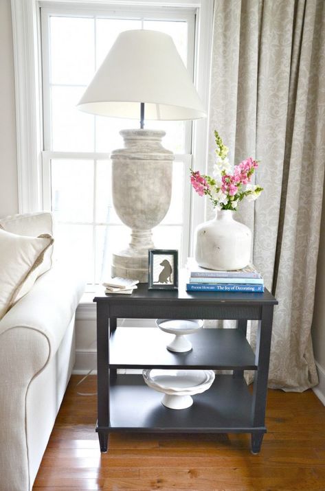 Decorate An End Table, Styling End Tables, End Table Styling, Living Room End Table Decor, Decorating End Tables, End Table Decor, Table Vignettes, Living Room End Table, Side Table Styling