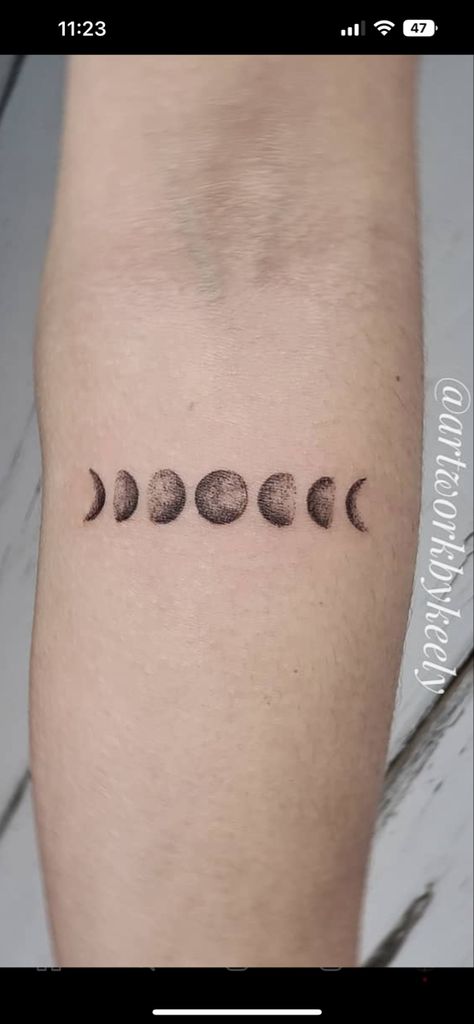 Moon Phase Tattoo, Moon Phases Tattoo, Dot Work Tattoo, Lower Back Tattoos, Moon Tattoo, Moon Phases, Back Tattoo, Dots, Tattoos