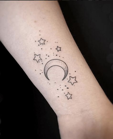 Moon Tattoo Feminine, Moon And Stars Tattoo Designs, Dainty Moon Tattoo, A Moon Tattoo, Triple Moon Tattoo, Massachusetts Tattoo, Moon And Star Tattoo, Moon Symbolism, Cat Tattoo Idea