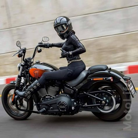 Harley Street Bob, Harley Davidson Fat Bob, Female Motorcycle Riders, Harley Davidson Fatboy, Motorcycle Garage, Chain Stitch Embroidery, Chopper Motorcycle, Cafe Racer Bikes, Motorcycle Riders