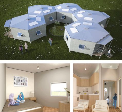 Refugee housing by Architects for Society Refugee Camp Architecture, Refugee Housing, Midwest Home, Housing Design, Temporary Housing, Hand Washing Station, Shelter Design, Prototype Design, Refugee Camp