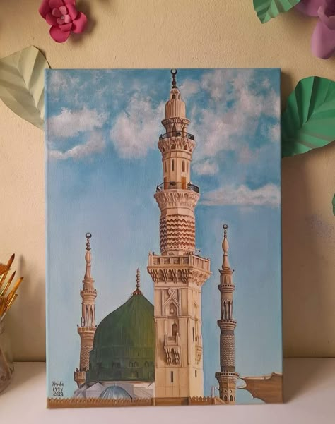 Mecca Watercolor Painting, Mosques Drawing, Kaabah Makkah Painting, Makkah Painting, Kabah Painting, Mosque Painting, Painting Islamic, Epic Drawings, Mosque Art