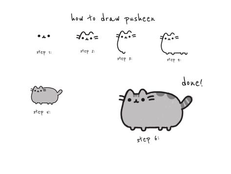 Pusheen Drawings Step By Step, Pusheen Doodles, Pusheen Drawing, Cat Doodle, Pusheen Cat, Drawings Ideas, Nail Stuff, Easy Drawing, Drawings Simple