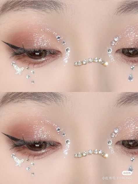 Profile Makeup, Makeup Layout, Gem Makeup, Pop Makeup, Concert Makeup, Nose Makeup, Rhinestone Makeup, Douyin Makeup, Subtle Makeup