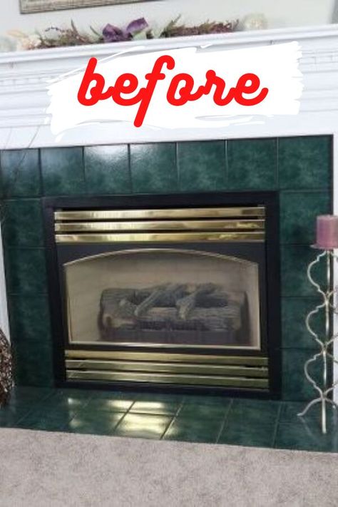 Old Fireplace Makeover Tile, Fireplace Makeover Remove Hearth, How To Upgrade Fireplace, How To Paint Tile On Fireplace, Updating An Old Fireplace, Fireplace Makeover On A Budget, Old Tile Fireplace Makeover, Fireplace Paint Tile, Update Fireplace Insert