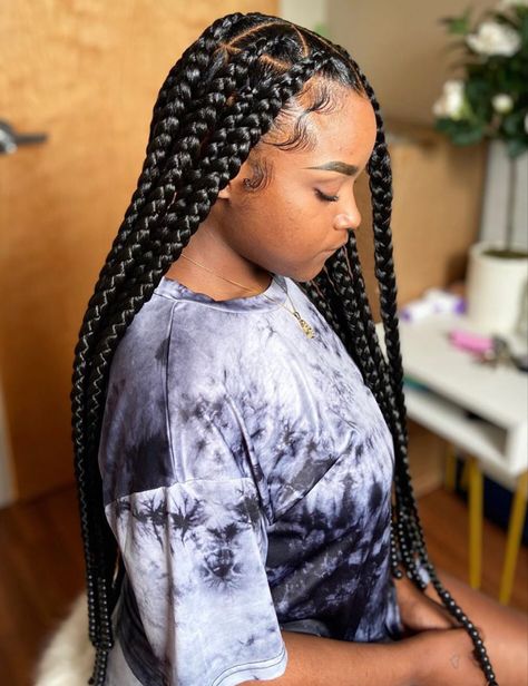 Block Braid Hairstyles, Jumbo Knotless Box Braids With Curls, Luxurious Hairstyles, 4b Hairstyles, Big Twist Braids Hairstyles, Thick Braids, Jumbo Knotless, Curly Crochet Hair Styles, Peekaboo Hair