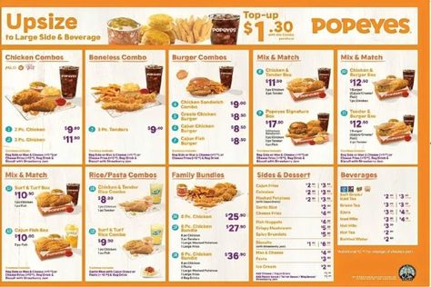 Popeyes Menu with Prices Chipotle Menu, Popeyes Menu, Popeyes Fried Chicken, Popeyes Louisiana Kitchen, Food Meaning, American Dinner, Popeyes Chicken, Popcorn Shrimp, Chicken Menu