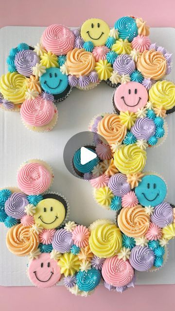 Cupcakes Cake Ideas Pull Apart, 3 Cupcake Pull Apart Cake, 2nd Birthday Cupcake Cake, Number Cupcake Pull Apart Cake Ideas, Cupcake 4 Shape, Cupcake 7 Shape, 10 Birthday Cupcakes, Number 1 Cupcake Design, Butterfly Cupcake Cake Pull Apart