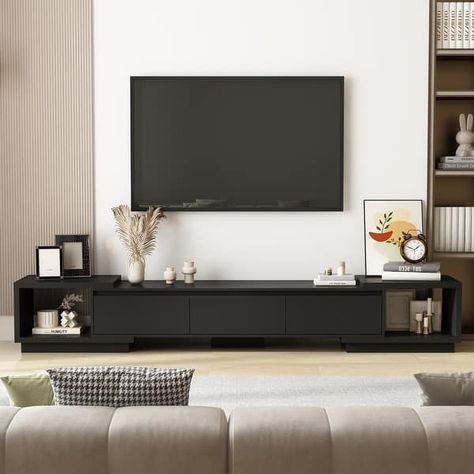 Modern Style Extendable TV Stand with 3Drawer White/Black 65.4"-106.3" - On Sale - Bed Bath & Beyond - 37310244 Contemporary Entertainment Center, Tv Console Modern, Console Table Modern, Tv Stand With Drawers, Black Tv Stand, Modern Tv Cabinet, Tv Console Table, Console Tv, Living Room Cabinets