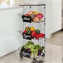 Produce Cart, Potato Storage Bin, Fruit Basket Stand, Tiered Basket Stand, Fruit Cart, Kitchen Vegetable Storage, Produce Bin, Onion Storage, Vegetable Rack