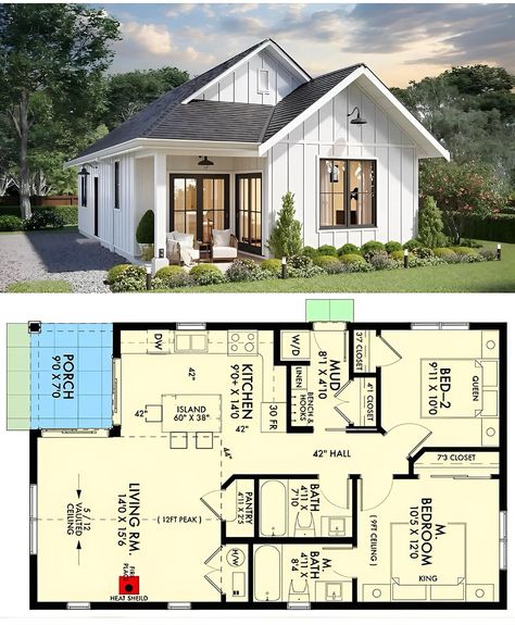 American House Design, Small House Blueprints, Small Cottage Homes, House Design Ideas, Building Plans House, Plans House, Architectural Design House Plans, Tiny House Floor Plans, American House