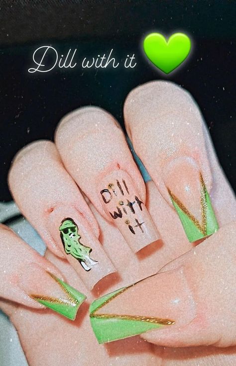 Pickle Nail Art, Pickle Nails, Green Tips, Cute Nail Art, Pickles, Nail Inspo, Cute Nails, Acrylic Nails, Nail Art