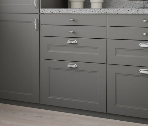 Axstad Ikea Kitchen Grey, Ikea Axstad Kitchen Grey, Ikea Kitchen Handles, Dark Grey Shaker Kitchen, Ikea Axstad, Grey Ikea Kitchen, Shaker Kitchen Doors, Grey Shaker Cabinets, Grey Shaker Kitchen