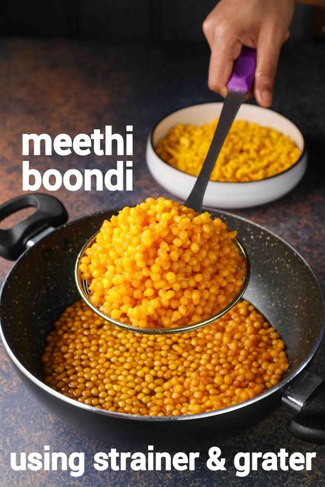 boondi sweet recipe | mithi boondi | meethi boondi banane ki vidhi Sweet Boondi Recipe, Doodhi Recipe, Boondi Recipe, Ramadan Recipe, Bun Design, Jamun Recipe, Burfi Recipe, Spicy Snacks Recipes, Pani Puri