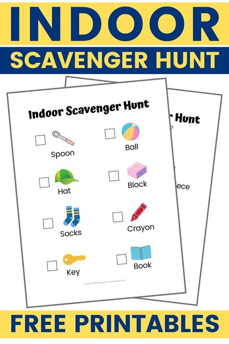 This free printable indoor scavenger hunt for kids is a fun inside activity where children have to find the items listed around the house. #ScavengerHunt #InsideActivity #KidsIdeas #FreePrintable #IndoorActivity Indoor Scavenger Hunt For Preschoolers, Inside Scavenger Hunt For Kids, Toddler Scavenger Hunt Indoor, Scavenger Hunt Ideas For Kids Indoor, Toddler Scavenger Hunt, Indoor Scavenger Hunt For Kids, Preschool Scavenger Hunt, Indoor Scavenger Hunt, Classroom Scavenger Hunt