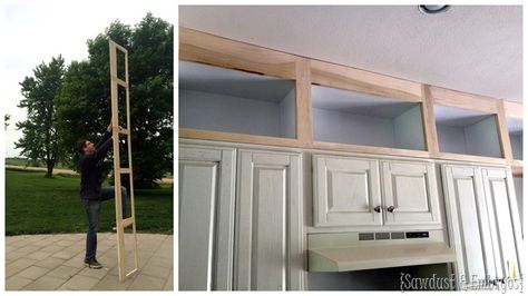 Building additional cabinets to extend up to the ceiling in kitchen {Sawdust and Embryos} Diy Kitchen Cabinets Build, Kitchen Cabinets To Ceiling, Cabinets To Ceiling, Redo Kitchen Cabinets, Redo Cabinets, Above Cabinets, Best Kitchen Cabinets, Cabinet Remodel, Diy Ceiling